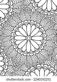  Abstract background doodle floral pattern in black and white. A page for coloring book: fascinating and relaxing job for children and adults. Zentangle drawing. Flower carpet in a magic garden vector