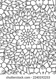  Abstract background doodle floral pattern in black and white. A page for coloring book: fascinating and relaxing job for children and adults. Zentangle drawing. Flower carpet in a magic garden vector