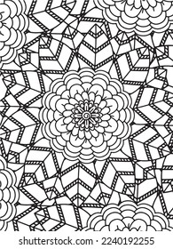  Abstract background doodle floral pattern in black and white. A page for coloring book: fascinating and relaxing job for children and adults. Zentangle drawing. Flower carpet in a magic garden vector