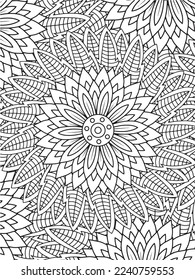 Abstract background doodle floral pattern in black and white. A page for coloring book: fascinating and relaxing job for children and adults. Zentangle drawing. Flower carpet in a magic garden vector.