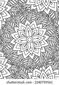 Abstract background doodle floral pattern in black and white. A page for coloring book: fascinating and relaxing job for children and adults. Zentangle drawing. Flower carpet in a magic garden vector.