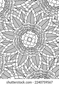 Abstract background doodle floral pattern in black and white. A page for coloring book: fascinating and relaxing job for children and adults. Zentangle drawing. Flower carpet in a magic garden vector.