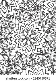 Abstract background doodle floral pattern in black and white. A page for coloring book: fascinating and relaxing job for children and adults. Zentangle drawing. Flower carpet in a magic garden vector.