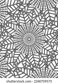 Abstract background doodle floral pattern in black and white. A page for coloring book: fascinating and relaxing job for children and adults. Zentangle drawing. Flower carpet in a magic garden vector.