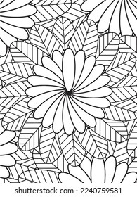 Abstract background doodle floral pattern in black and white. A page for coloring book: fascinating and relaxing job for children and adults. Zentangle drawing. Flower carpet in a magic garden vector.