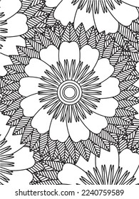 Abstract background doodle floral pattern in black and white. A page for coloring book: fascinating and relaxing job for children and adults. Zentangle drawing. Flower carpet in a magic garden vector.