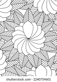 Abstract background doodle floral pattern in black and white. A page for coloring book: fascinating and relaxing job for children and adults. Zentangle drawing. Flower carpet in a magic garden vector.