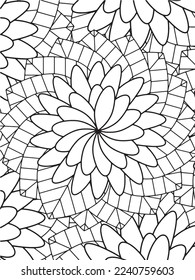 Abstract background doodle floral pattern in black and white. A page for coloring book: fascinating and relaxing job for children and adults. Zentangle drawing. Flower carpet in a magic garden vector.