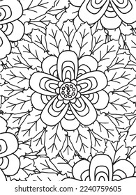 Abstract background doodle floral pattern in black and white. A page for coloring book: fascinating and relaxing job for children and adults. Zentangle drawing. Flower carpet in a magic garden vector.