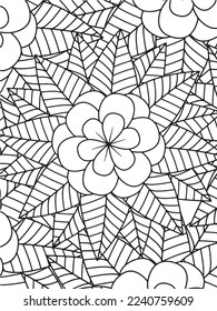 Abstract background doodle floral pattern in black and white. A page for coloring book: fascinating and relaxing job for children and adults. Zentangle drawing. Flower carpet in a magic garden vector.