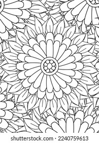 Abstract background doodle floral pattern in black and white. A page for coloring book: fascinating and relaxing job for children and adults. Zentangle drawing. Flower carpet in a magic garden vector.