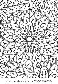 Abstract background doodle floral pattern in black and white. A page for coloring book: fascinating and relaxing job for children and adults. Zentangle drawing. Flower carpet in a magic garden vector.