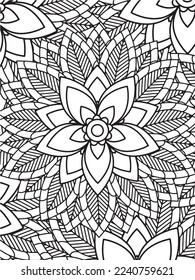 Abstract background doodle floral pattern in black and white. A page for coloring book: fascinating and relaxing job for children and adults. Zentangle drawing. Flower carpet in a magic garden vector.