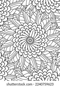 Abstract background doodle floral pattern in black and white. A page for coloring book: fascinating and relaxing job for children and adults. Zentangle drawing. Flower carpet in a magic garden vector.