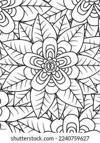 Abstract background doodle floral pattern in black and white. A page for coloring book: fascinating and relaxing job for children and adults. Zentangle drawing. Flower carpet in a magic garden vector.