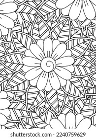 Abstract background doodle floral pattern in black and white. A page for coloring book: fascinating and relaxing job for children and adults. Zentangle drawing. Flower carpet in a magic garden vector.