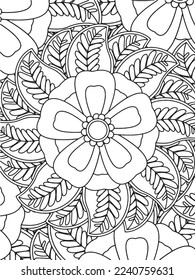 Abstract background doodle floral pattern in black and white. A page for coloring book: fascinating and relaxing job for children and adults. Zentangle drawing. Flower carpet in a magic garden vector.