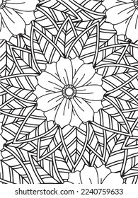 Abstract background doodle floral pattern in black and white. A page for coloring book: fascinating and relaxing job for children and adults. Zentangle drawing. Flower carpet in a magic garden vector.