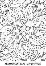 Abstract background doodle floral pattern in black and white. A page for coloring book: fascinating and relaxing job for children and adults. Zentangle drawing. Flower carpet in a magic garden vector.