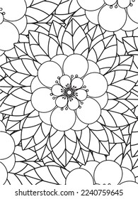 Abstract background doodle floral pattern in black and white. A page for coloring book: fascinating and relaxing job for children and adults. Zentangle drawing. Flower carpet in a magic garden vector.