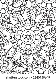 Abstract background doodle floral pattern in black and white. A page for coloring book: fascinating and relaxing job for children and adults. Zentangle drawing. Flower carpet in a magic garden vector.