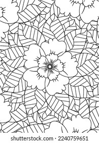 Abstract background doodle floral pattern in black and white. A page for coloring book: fascinating and relaxing job for children and adults. Zentangle drawing. Flower carpet in a magic garden vector.