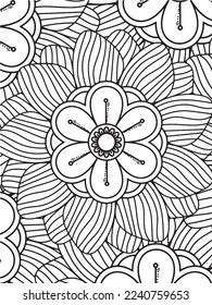 Abstract background doodle floral pattern in black and white. A page for coloring book: fascinating and relaxing job for children and adults. Zentangle drawing. Flower carpet in a magic garden vector.