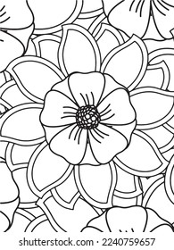Abstract background doodle floral pattern in black and white. A page for coloring book: fascinating and relaxing job for children and adults. Zentangle drawing. Flower carpet in a magic garden vector.