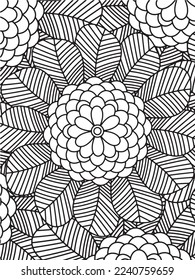 Abstract background doodle floral pattern in black and white. A page for coloring book: fascinating and relaxing job for children and adults. Zentangle drawing. Flower carpet in a magic garden vector.