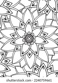 Abstract background doodle floral pattern in black and white. A page for coloring book: fascinating and relaxing job for children and adults. Zentangle drawing. Flower carpet in a magic garden vector.