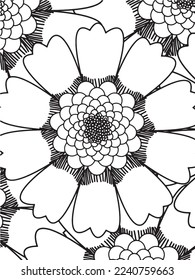 Abstract background doodle floral pattern in black and white. A page for coloring book: fascinating and relaxing job for children and adults. Zentangle drawing. Flower carpet in a magic garden vector.