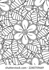 Abstract background doodle floral pattern in black and white. A page for coloring book: fascinating and relaxing job for children and adults. Zentangle drawing. Flower carpet in a magic garden vector.