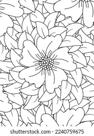 Abstract background doodle floral pattern in black and white. A page for coloring book: fascinating and relaxing job for children and adults. Zentangle drawing. Flower carpet in a magic garden vector.