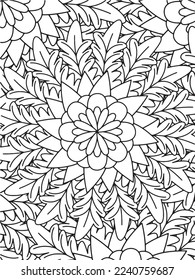Doodle de fondo abstracto de patrón floral en blanco y negro. Una página para el libro de colorear: trabajo fascinante y relajante para niños y adultos. Dibujo de Zentangle. Alfombra de flores en un vector de jardín mágico.