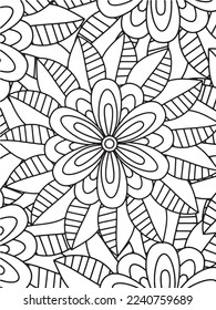 Abstract background doodle floral pattern in black and white. A page for coloring book: fascinating and relaxing job for children and adults. Zentangle drawing. Flower carpet in a magic garden vector.