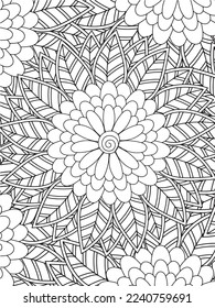 Abstract background doodle floral pattern in black and white. A page for coloring book: fascinating and relaxing job for children and adults. Zentangle drawing. Flower carpet in a magic garden vector.