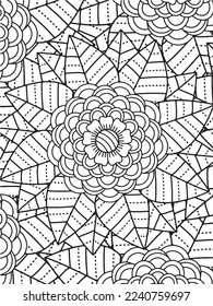 Abstract background doodle floral pattern in black and white. A page for coloring book: fascinating and relaxing job for children and adults. Zentangle drawing. Flower carpet in a magic garden vector.