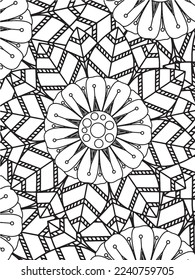 Abstract background doodle floral pattern in black and white. A page for coloring book: fascinating and relaxing job for children and adults. Zentangle drawing. Flower carpet in a magic garden vector.