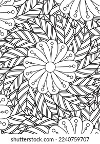 Abstract background doodle floral pattern in black and white. A page for coloring book: fascinating and relaxing job for children and adults. Zentangle drawing. Flower carpet in a magic garden vector.