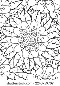 Abstract background doodle floral pattern in black and white. A page for coloring book: fascinating and relaxing job for children and adults. Zentangle drawing. Flower carpet in a magic garden vector.