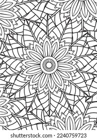 Abstract background doodle floral pattern in black and white. A page for coloring book: fascinating and relaxing job for children and adults. Zentangle drawing. Flower carpet in a magic garden vector.