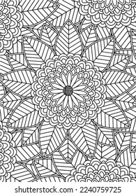 Abstract background doodle floral pattern in black and white. A page for coloring book: fascinating and relaxing job for children and adults. Zentangle drawing. Flower carpet in a magic garden vector.