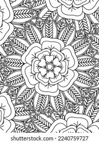 Abstract background doodle floral pattern in black and white. A page for coloring book: fascinating and relaxing job for children and adults. Zentangle drawing. Flower carpet in a magic garden vector.