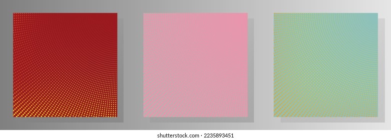 Resumen del conjunto de vectores de las plantillas de título de semitono perforadas por puntos de fondo. El catálogo digital desvaneció los tonos de pantalla. Diseño de degradado diseño de portada de página diseño de fondo de color rojo rosa y verde.