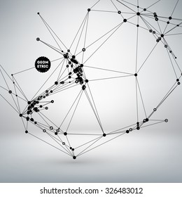 Abstract Background with Dots Array and Lines. Connection Structure. Geometric Modern Technology Concept. Digital Data Visualization. Social Network Graphic Concept