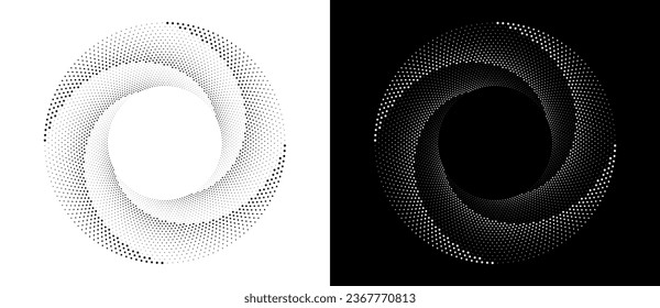 Abstract background with dots in circle. Art design spiral as logo or icon. A black figure on a white background and an equally white figure on the black side.