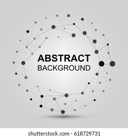 Abstract background with dots and lines. Contemporary black and white stylish asymmetric construction with connected lines and dots.