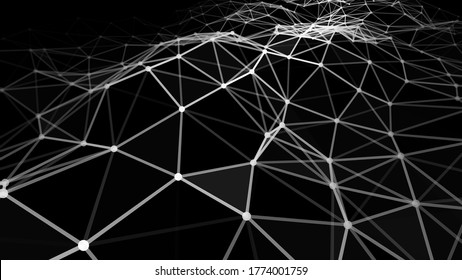 Puntos y líneas de fondo abstractos. Onda dinámica de plexo futurista. representación 3D