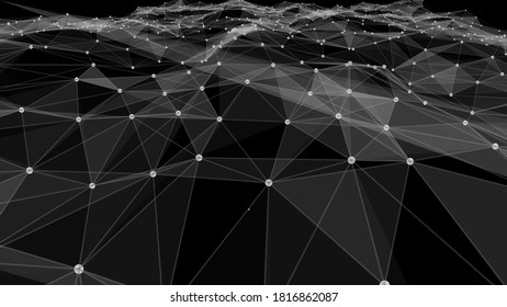 Abstract background dots and lines. Futuristic plexus dynamic wave. 3D rendering