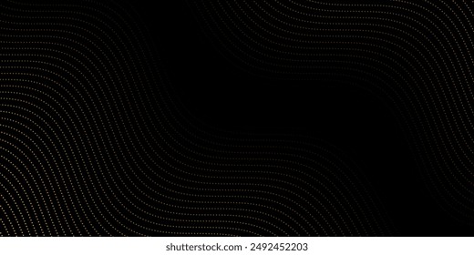 Abstract background with dots and waves. Medium banner size. Element for design. Vector background for brochure, booklet, flyer, poster. Orange and black gradient. Dark, night